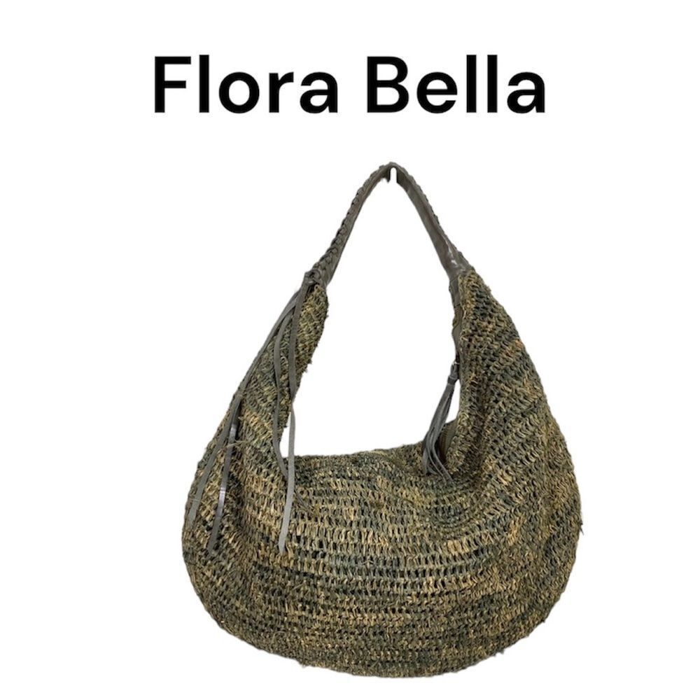 NEW Flora Bella tan green  raffia leather boho hobo shoulder bag